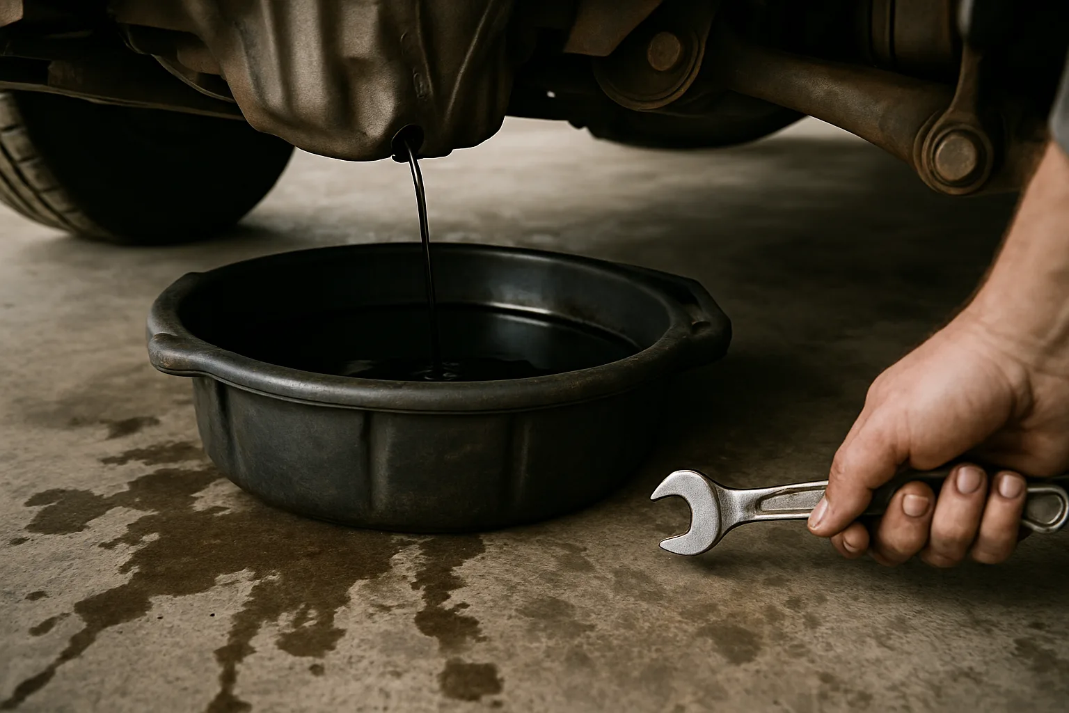 Oil change service in progress